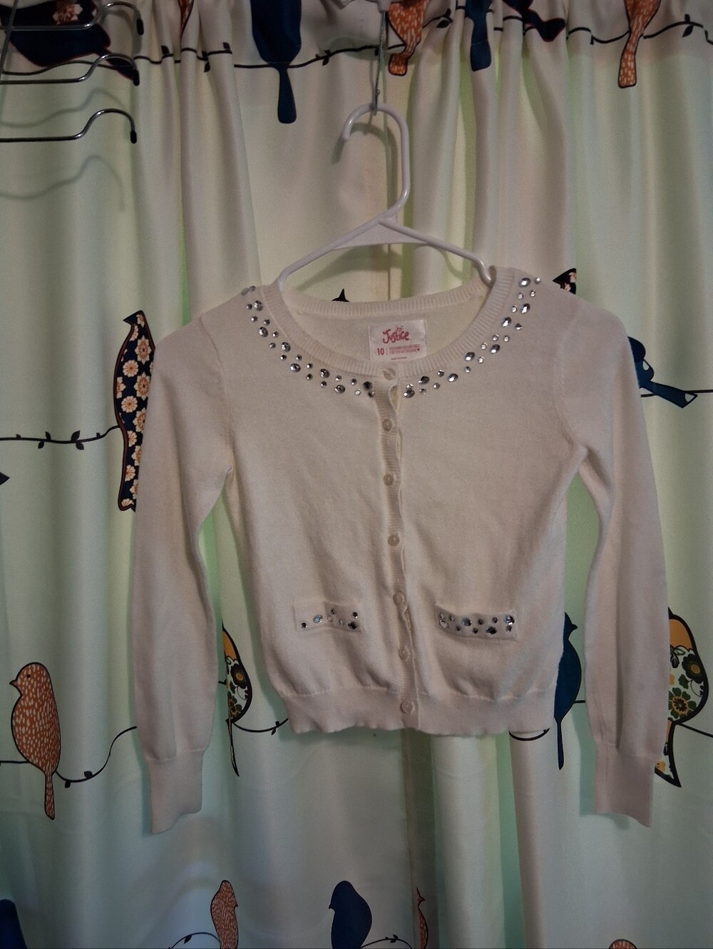Justice Girls' White Embellished Cardigan Sweater Size 10